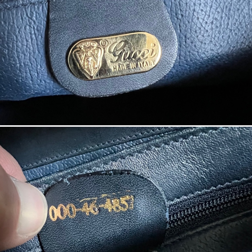 Gucci • 3pc Set Authentic Vintage Navy Blue Micro GG Handbag Purse Pouch Wallet - Picture 9 of 16